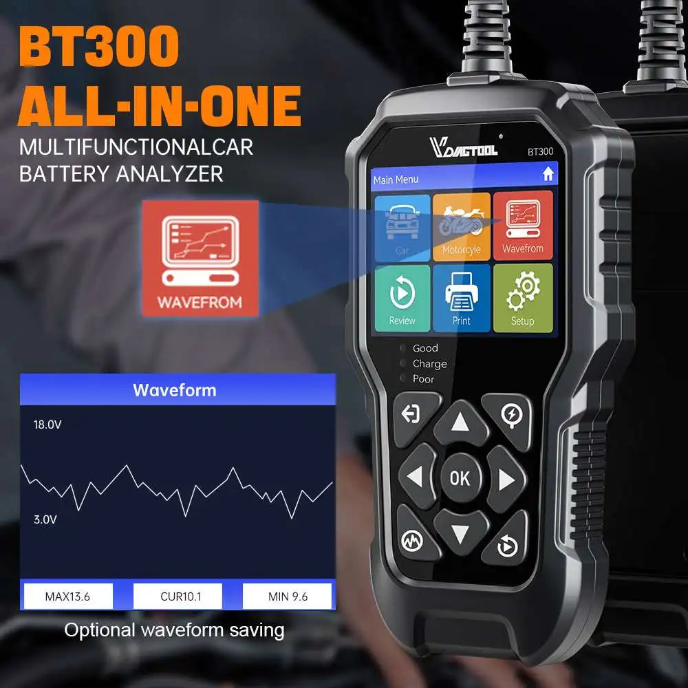 2026 New VDIAGTOOL BT300 5-3000 CCA  Car Battery Tester 6V/12V Battery System Detect Auto Battery Analyzer Car Battery Tool