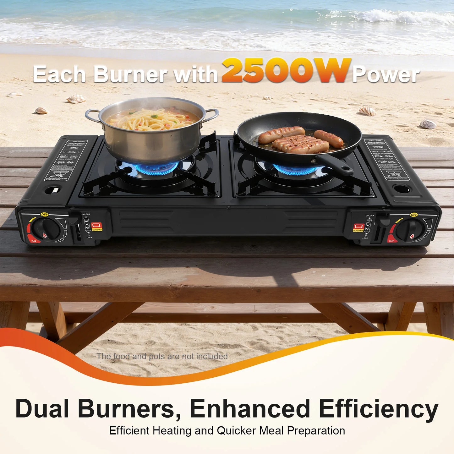 Portable 2500W Camping Stove With Two Burners And Baking Tray