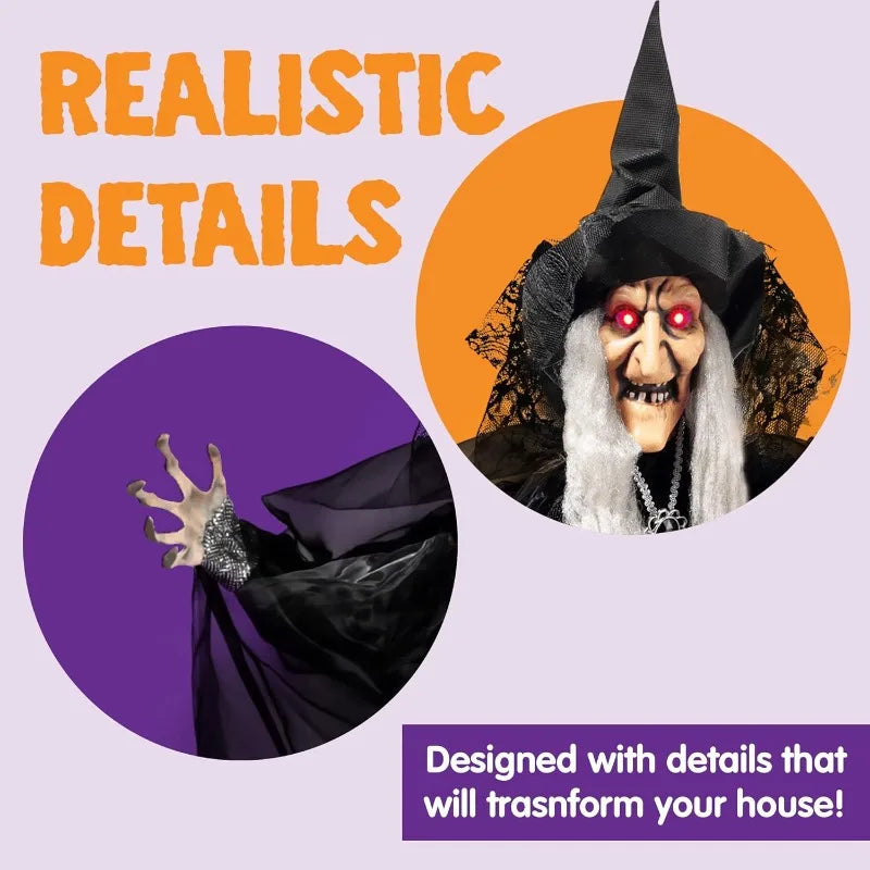 Animated Talking Witch Halloween Decoration With Sound Activated LED Eyes