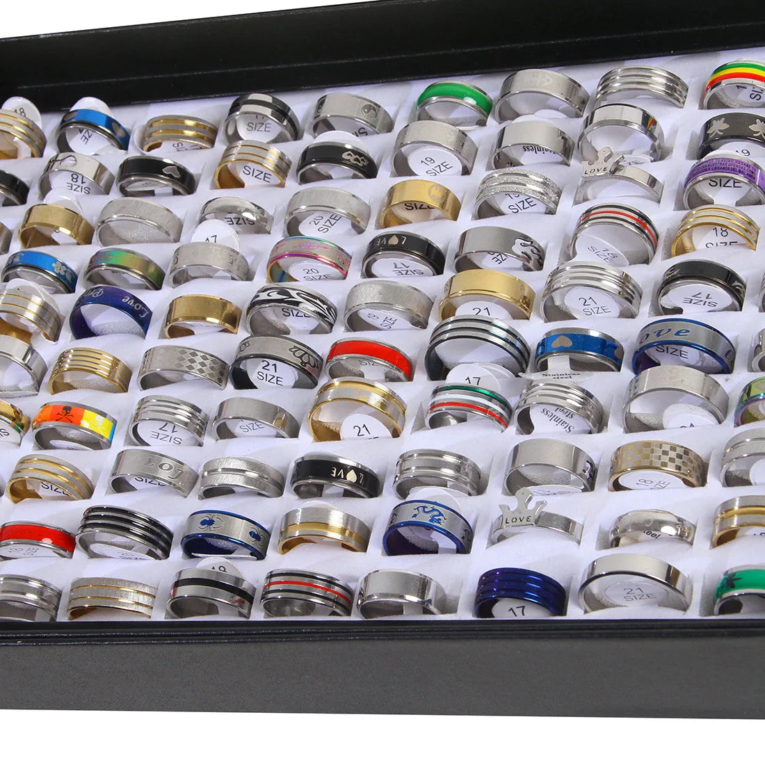 Stainless Steel Ring Set 100 Pcs Unisex Mixed Styles