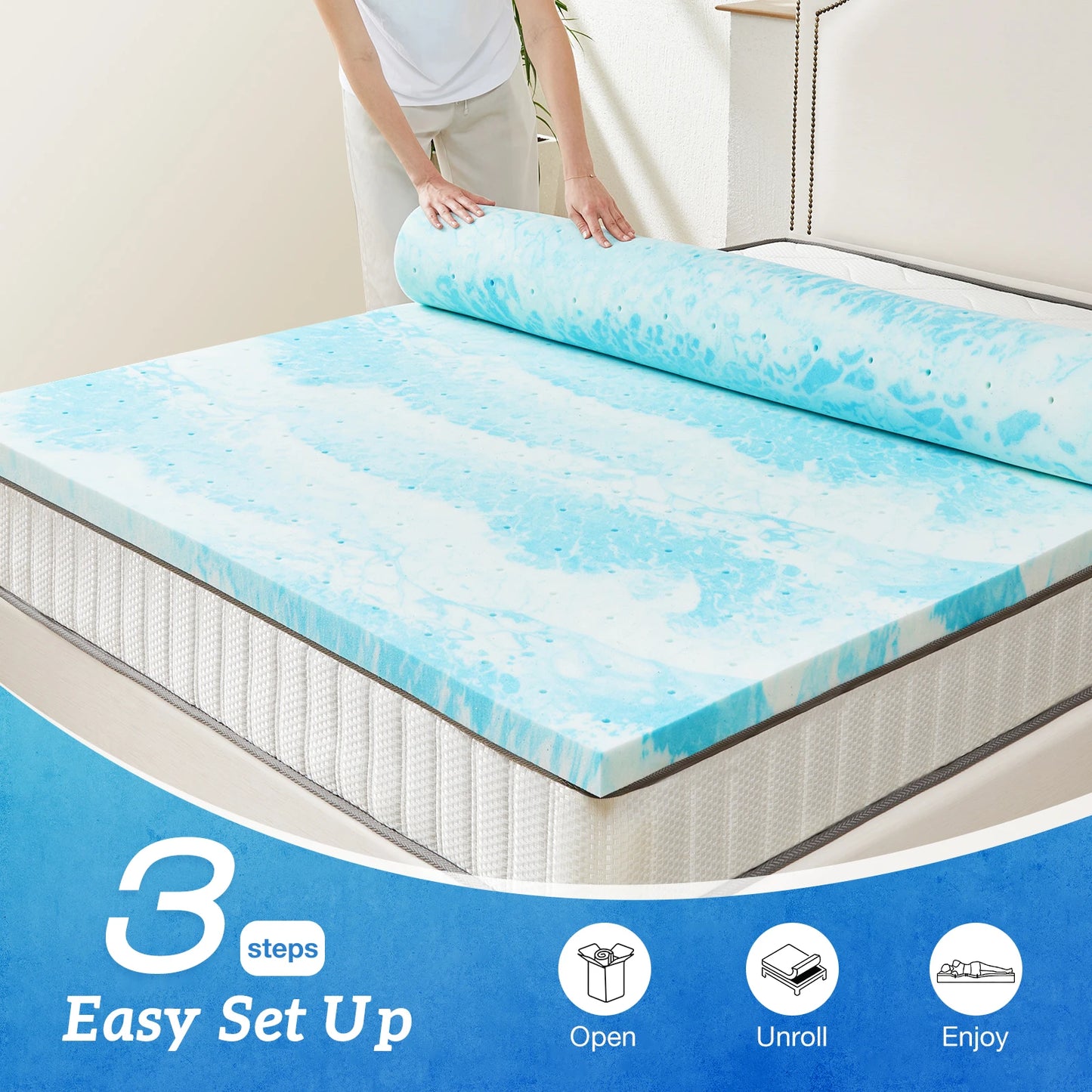 MCQ Memory Foam Gel Cooling Mattress Topper For Bed