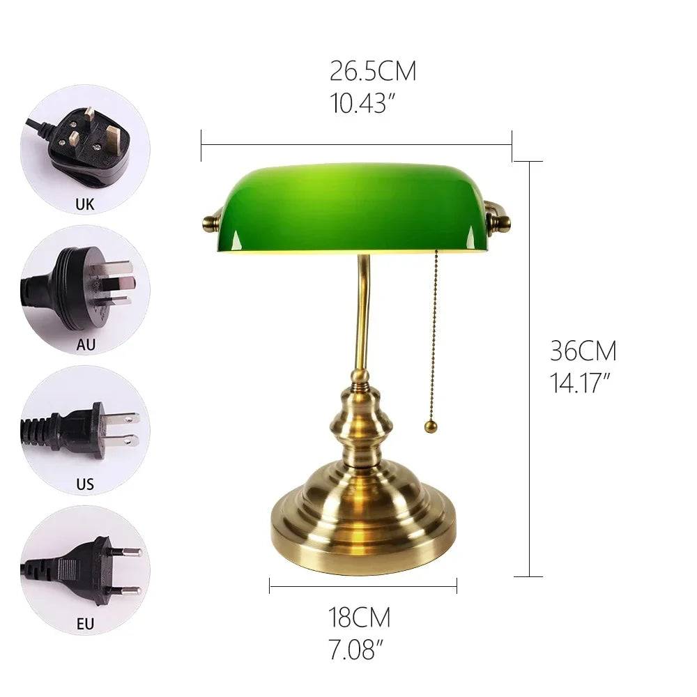 Classical Glass Bankers Desk Lamp With Zipper Switch Home Office