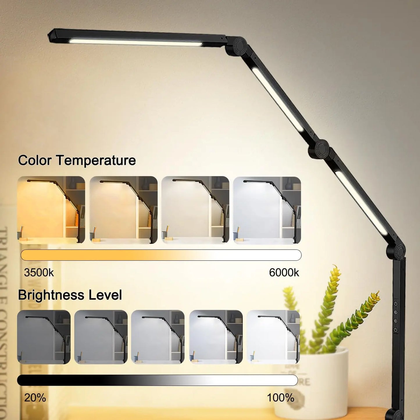 LED Desk Lamp With Clamp Swing Arm Four Color Modes