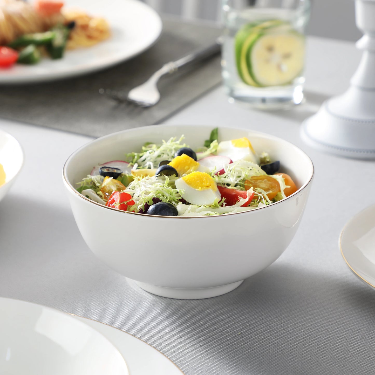 Malacasa Bone China Nordic White Dinnerware Set With Golden Rim