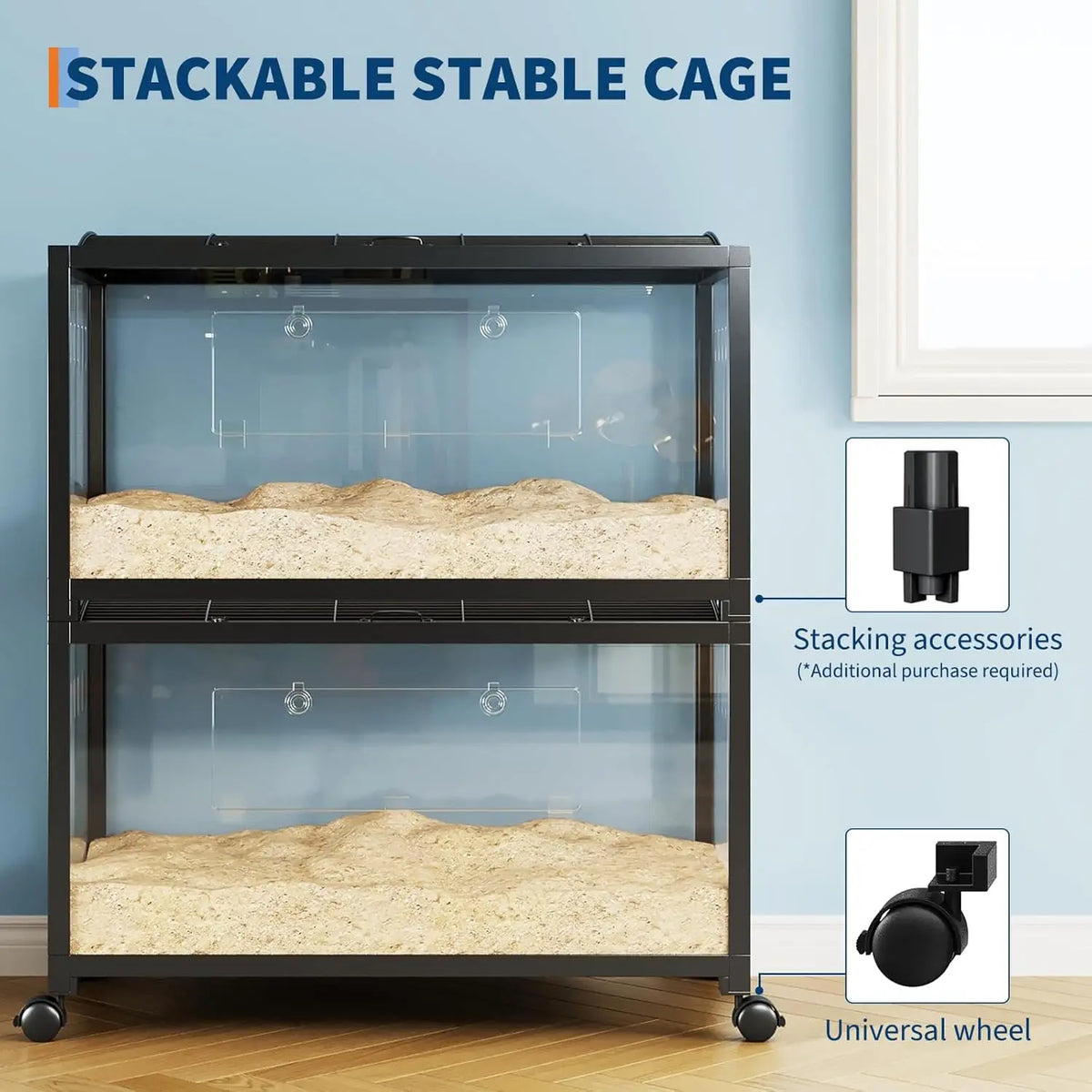 HiMISS Hamster Cage With Running Wheel And Glass Bottom