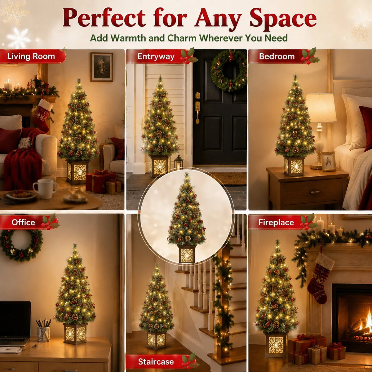 Prelit Christmas Tree With LED Lights And Antique Urn Base