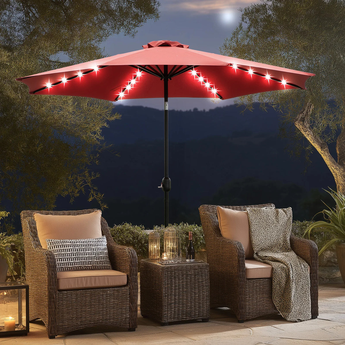 JHK Solar Patio Umbrella LED Lights UV Resistant Tilt Crank