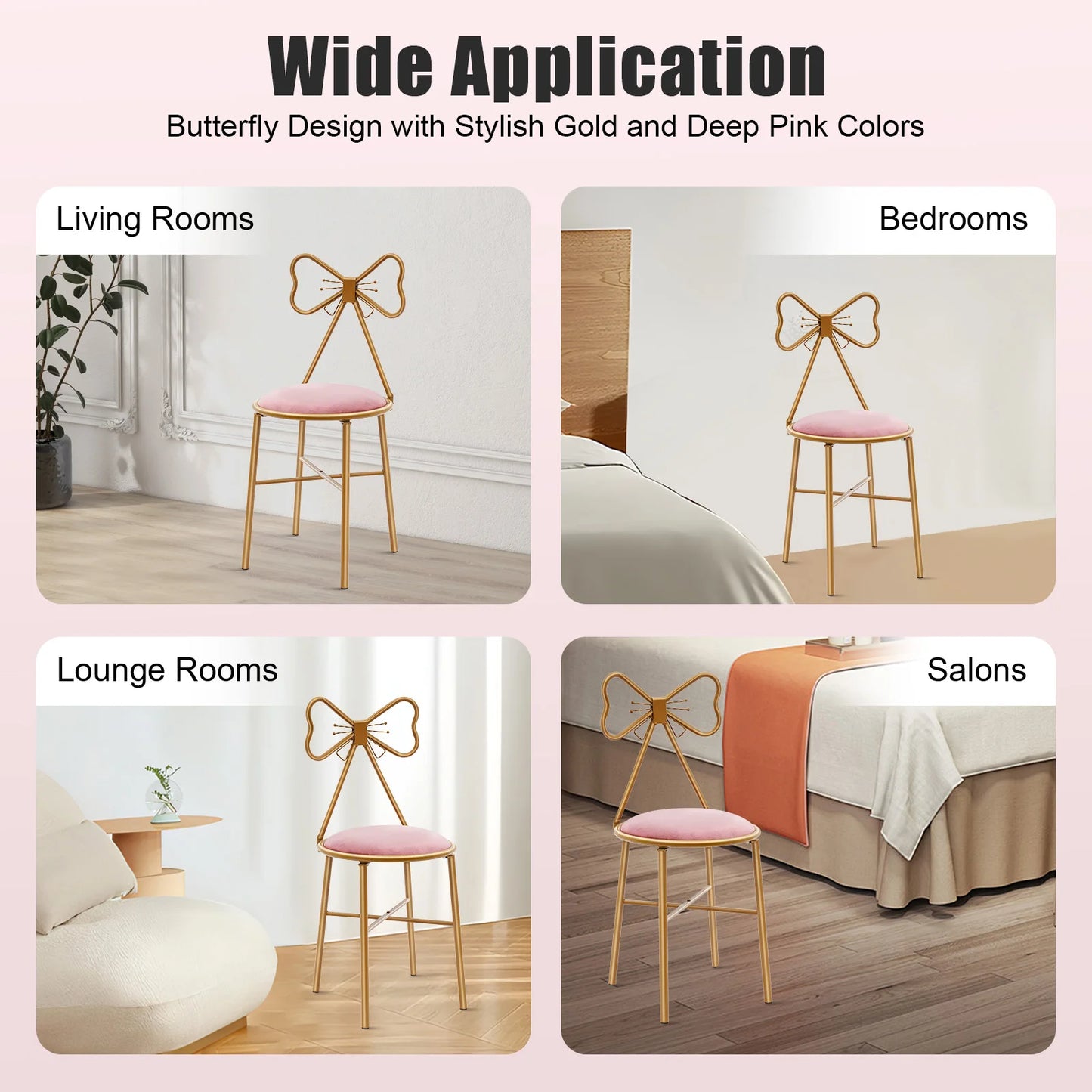 Bymaocar Butterfly Backrest Chair Metal Vanity Stool For Living Room