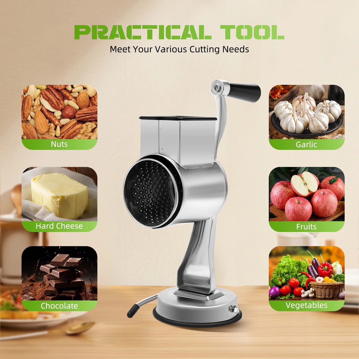 Stainless Steel Manual Rotary Grater With Five Sharp Blades