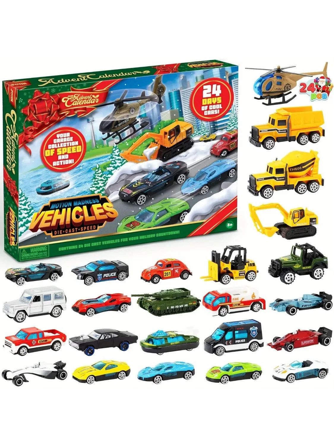 Joyfy Christmas Vehicle Advent Calendar With Die Cast Cars
