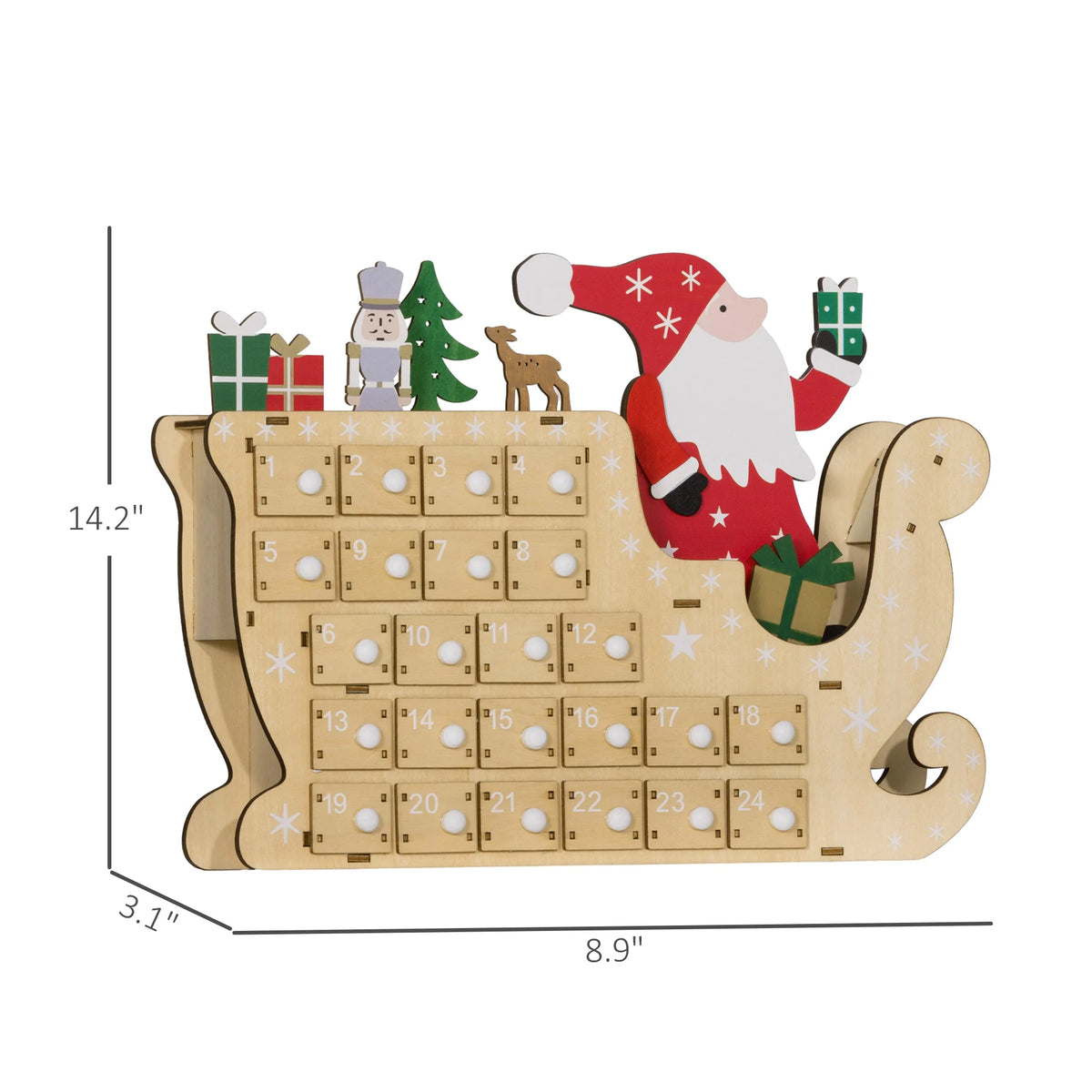 HOMCOM Wooden Christmas Advent Calendar With 24 Countdown Drawers
