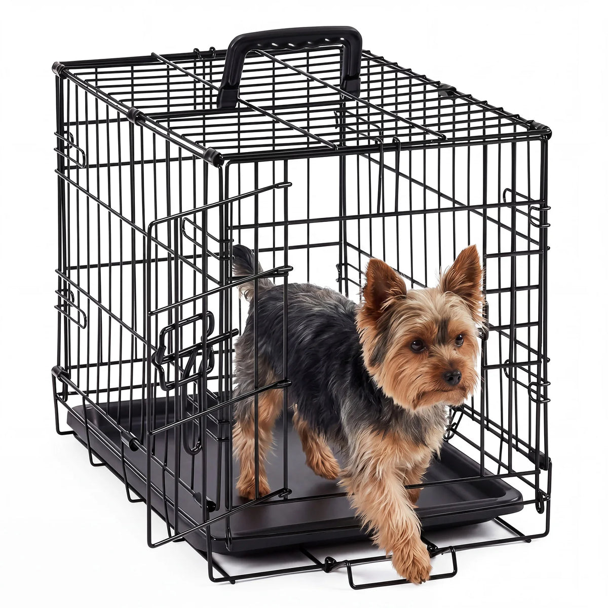 JHK Portable Metal Dog Crate With Secure Lock And Tray