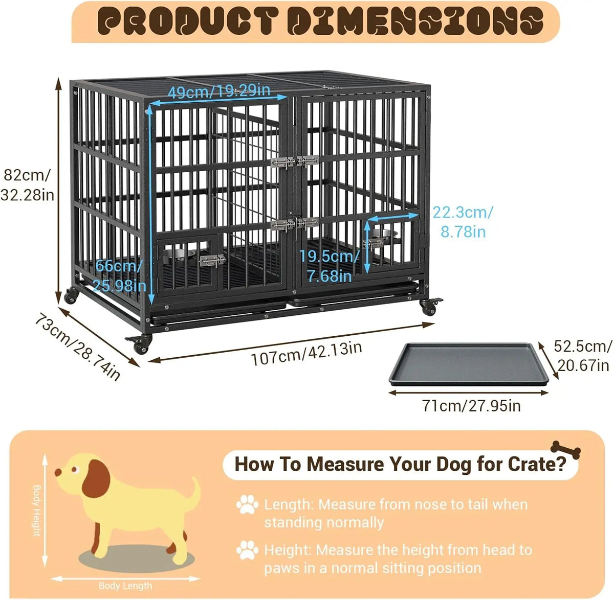 Garvee Heavy Duty Metal Dog Crate Featuring Removable Tray Locks