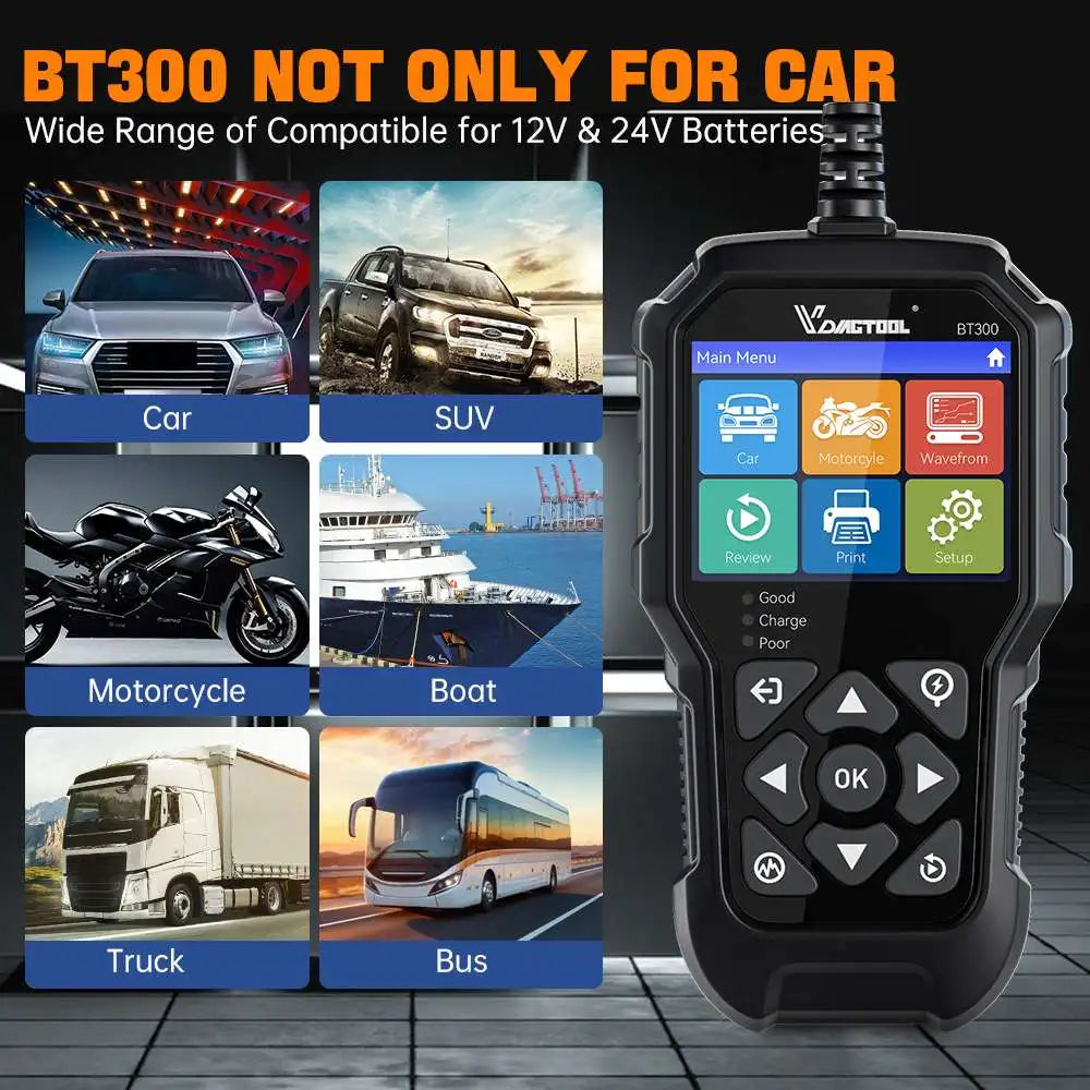 2026 New VDIAGTOOL BT300 5-3000 CCA  Car Battery Tester 6V/12V Battery System Detect Auto Battery Analyzer Car Battery Tool