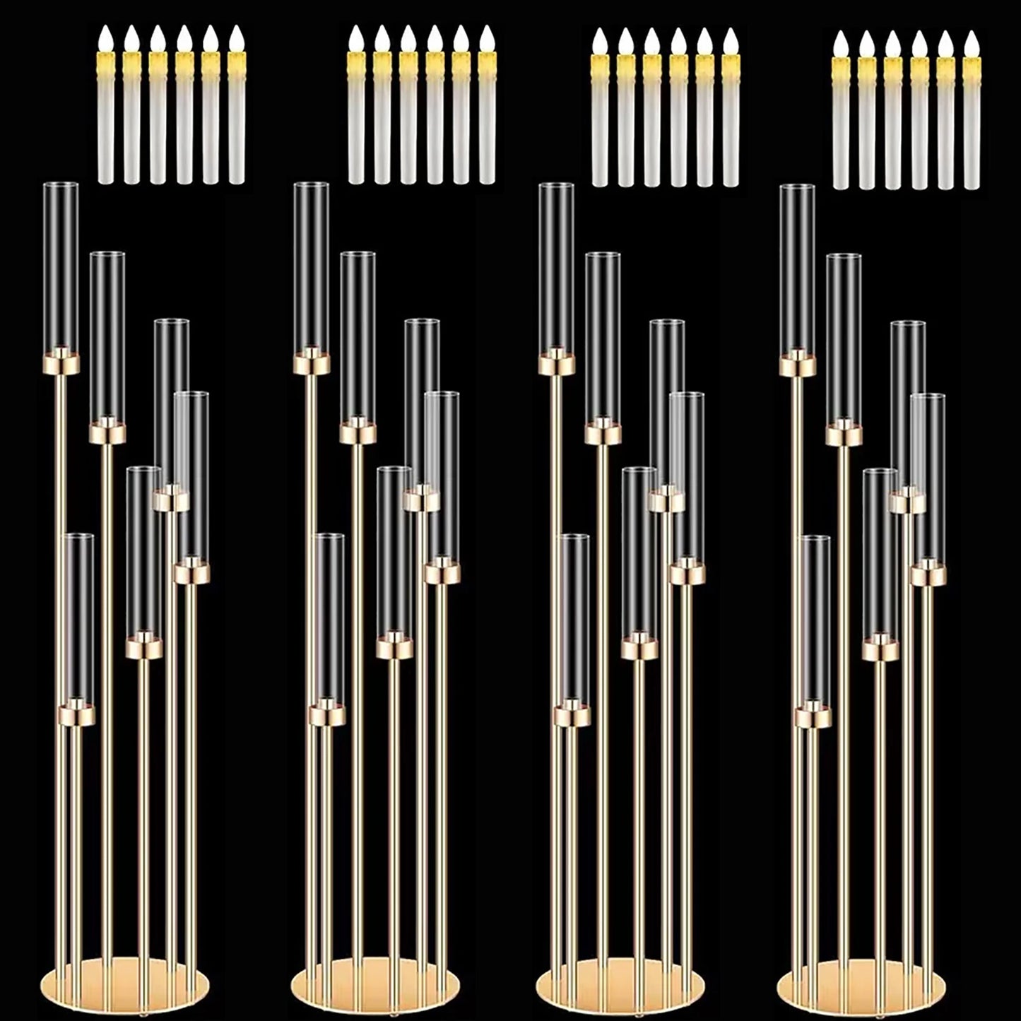 Metal Floor Candlestick Holder With 24 LED Candles For Events