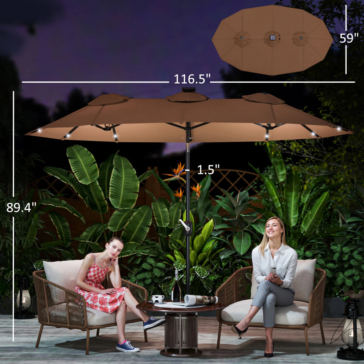 Outsunny Double Sided Patio Umbrella With Solar Led Light
