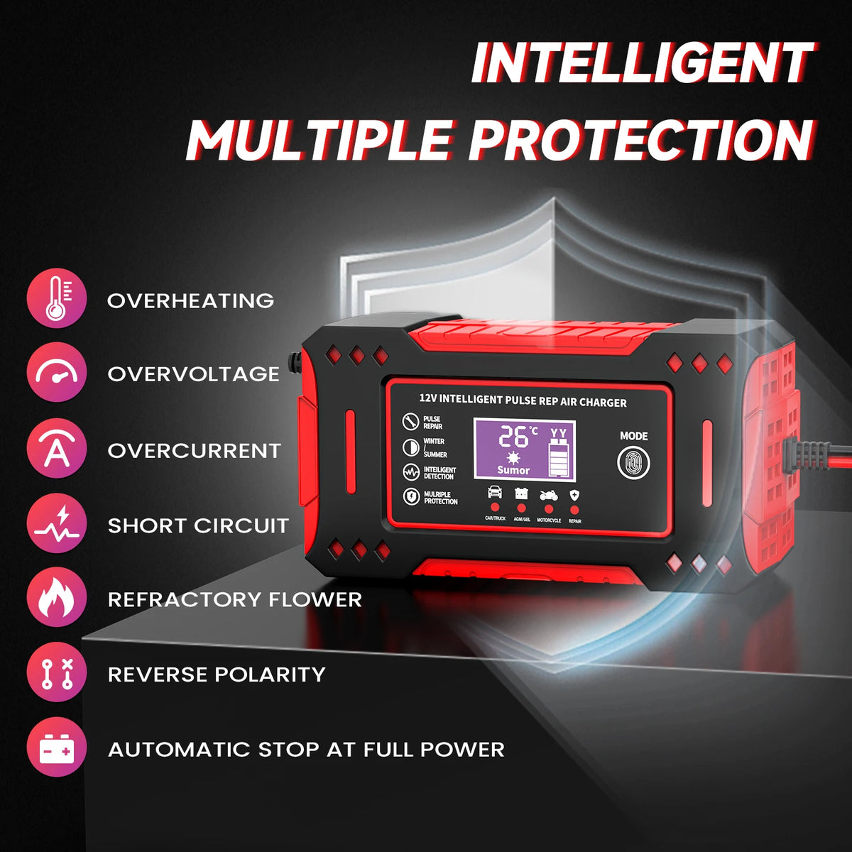 12V 6A Intelligent Car Battery Charger Lead Acid Pulse Repair