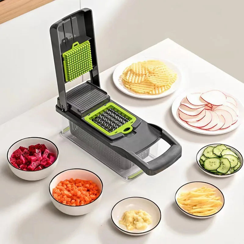 Bamboo And Stainless Steel Vegetable Cutter With Spare Blades