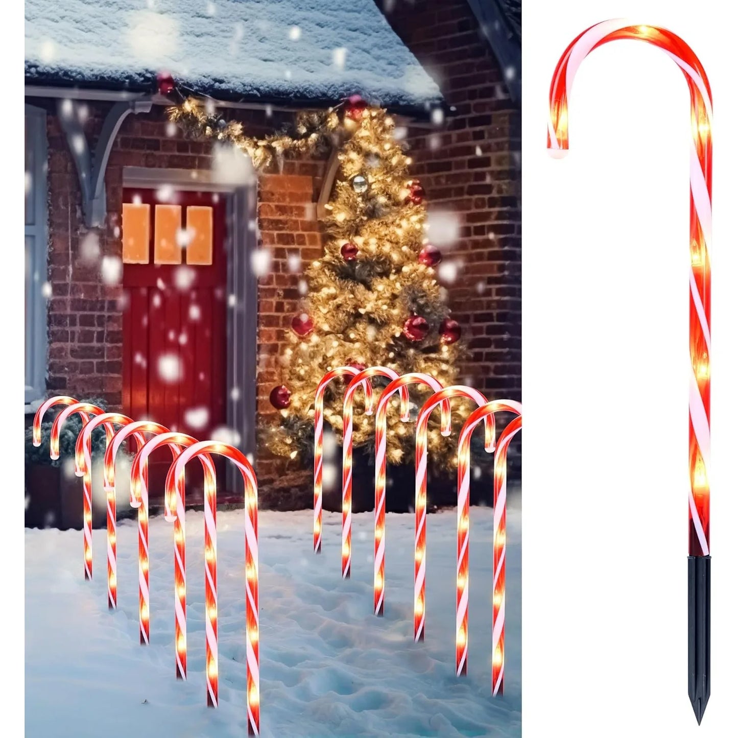Joyfy Candy Cane Pathway Lights Set Warm White Outdoor Decor