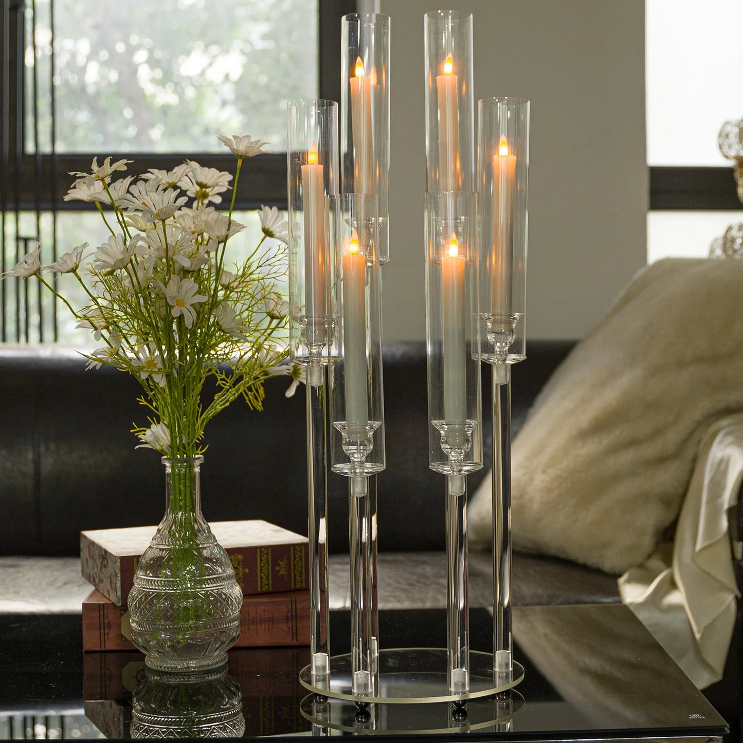 VINCIGANT 6-Arm Clear Candelabra Holder For LED Candles
