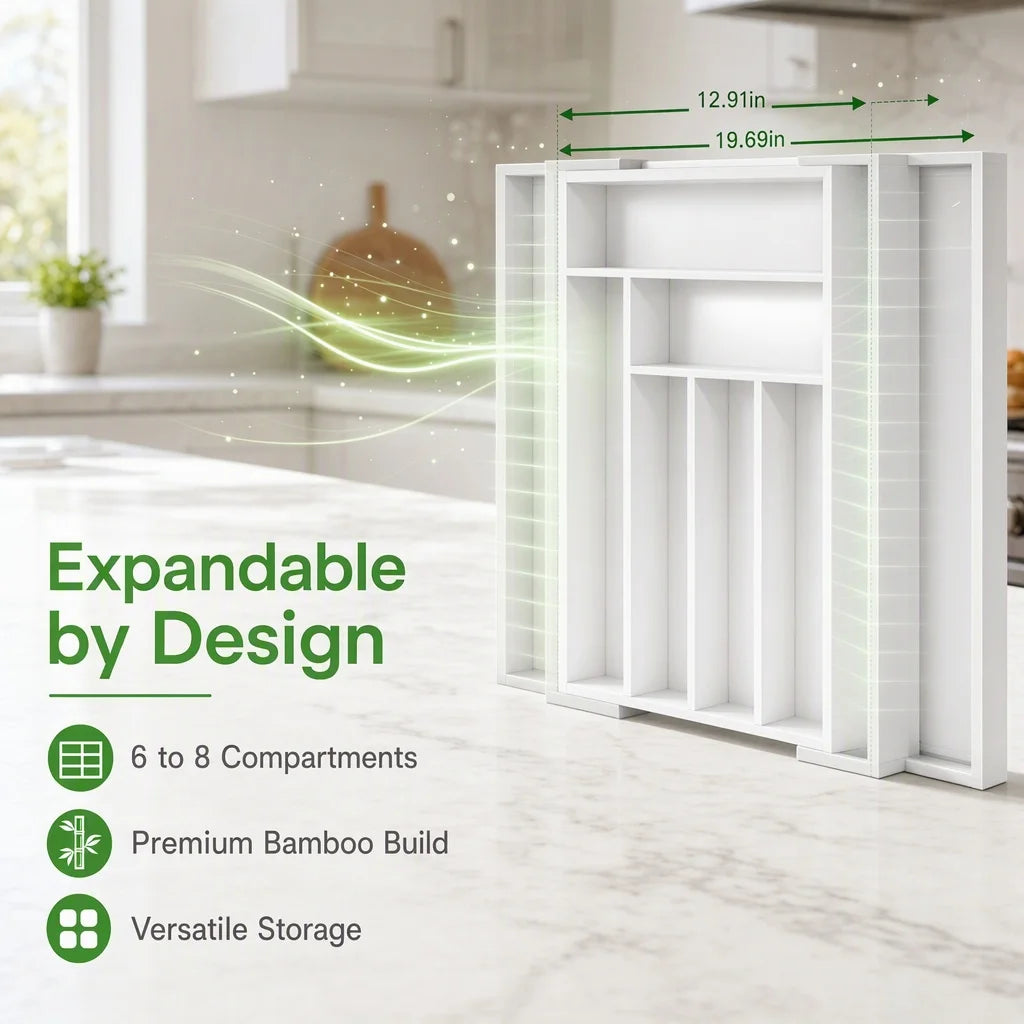 Expandable Bamboo Drawer Organizer For Kitchen Utensils And Silverware Storage