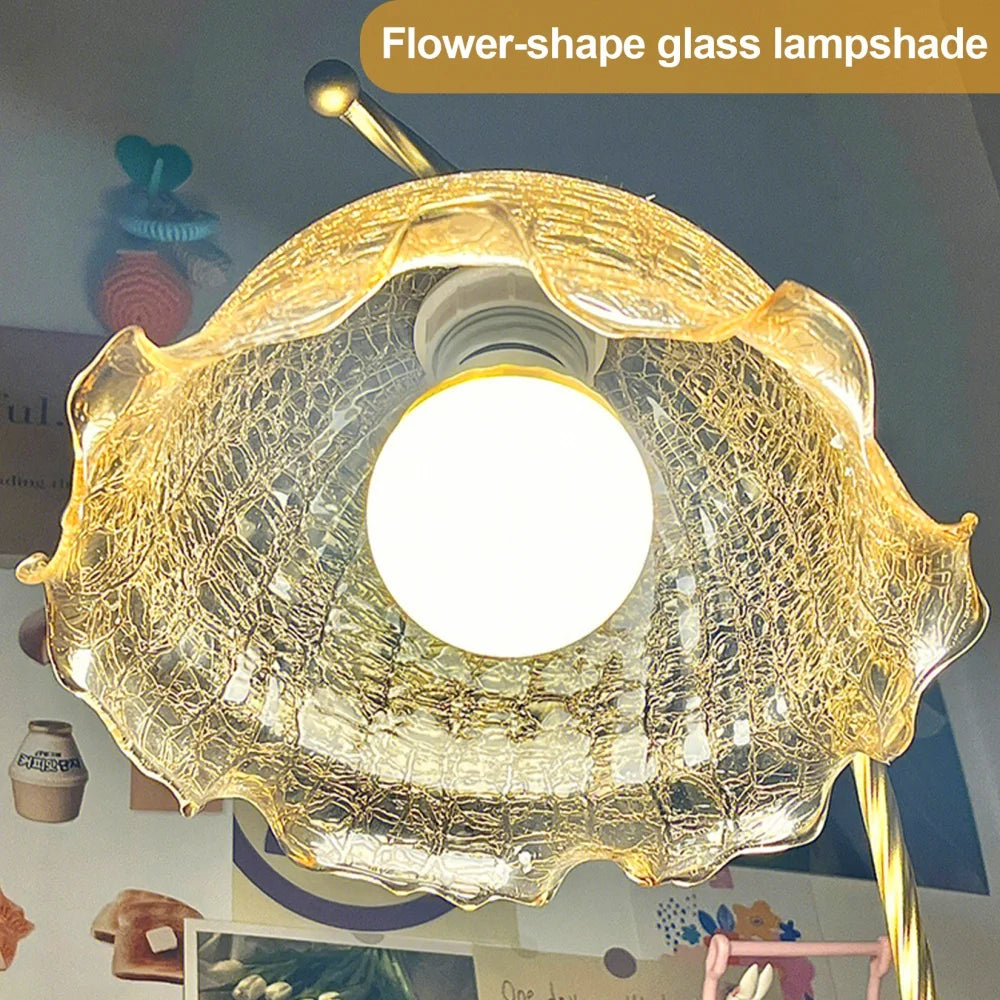 Mid Century Modern Glass Flower Desk Bedside Reading Lamp