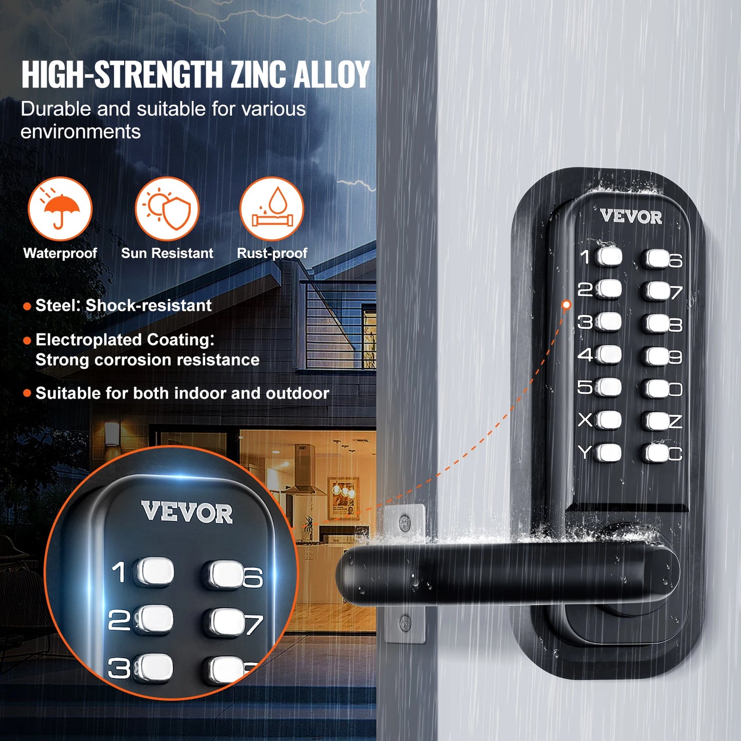 SucceBuy Mechanical Keyless Entry Door Lock With 14 Digit Keypad