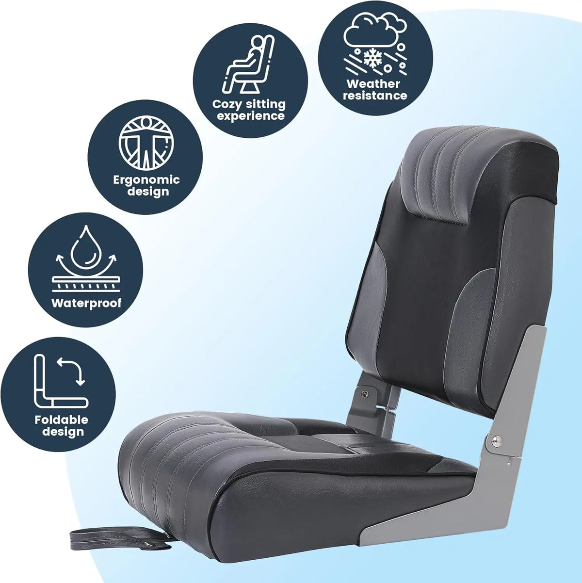 Twister Folding Boat Seat With High Back And Foam Cushion