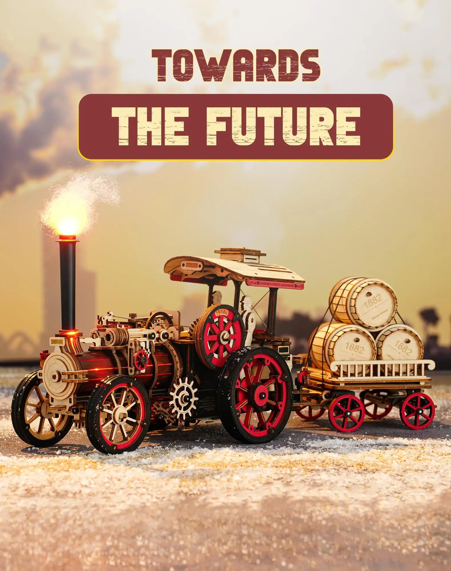 Robotime Rokr Tractor Locomotive 3D Wooden Puzzle Steam Engine