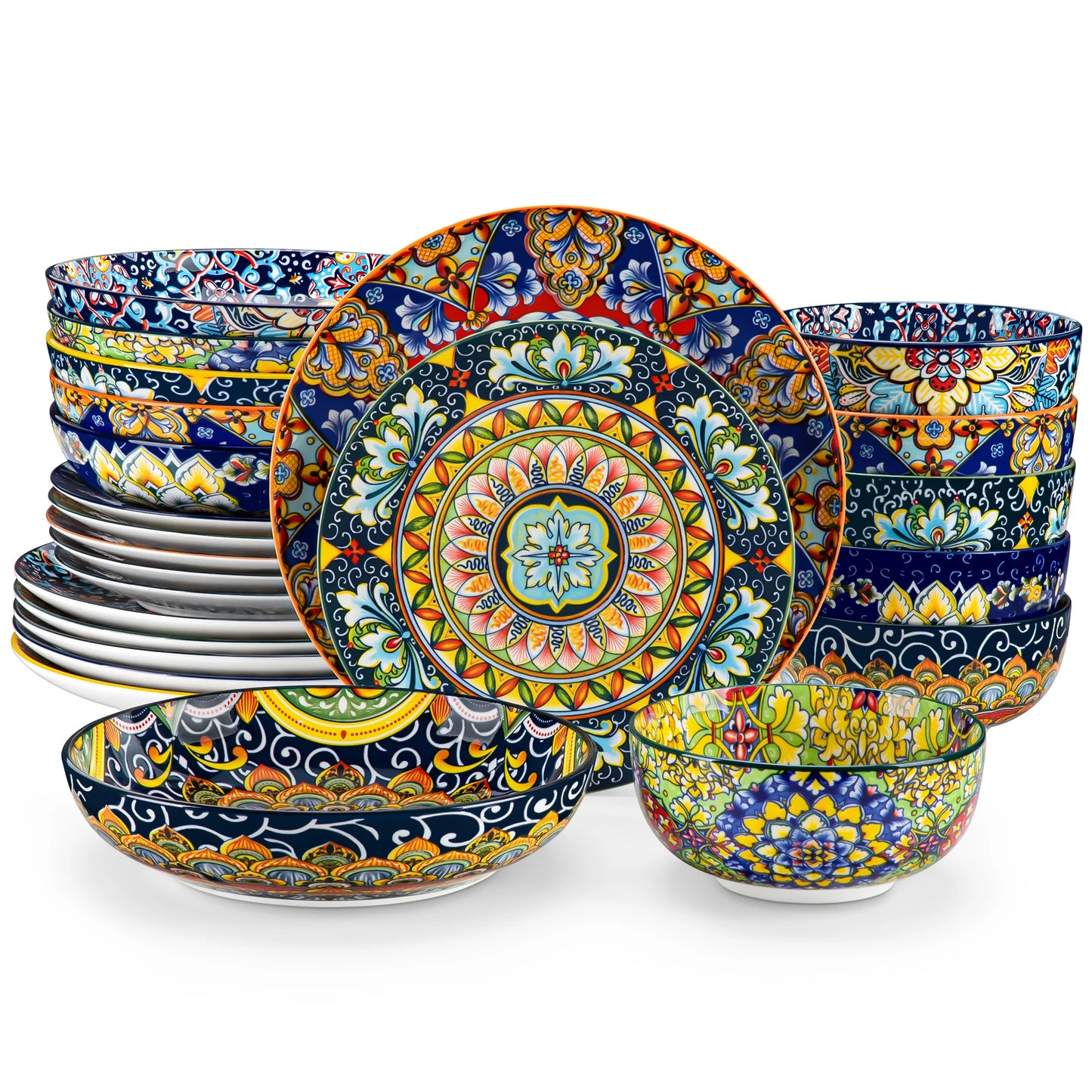 Malacasa 24 Piece Bohemian Ceramic Dinnerware Set Plates