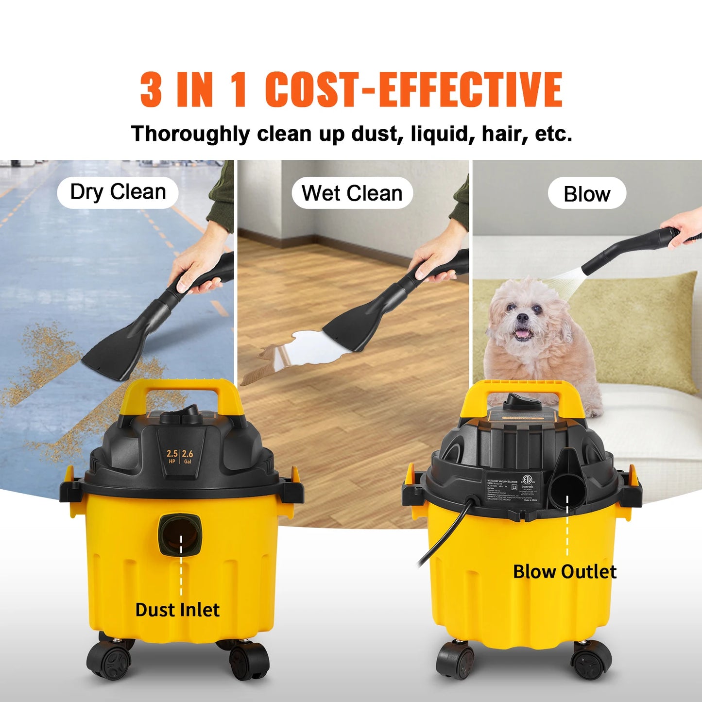 SucceBuy Wet Dry Vacuum 3 In 1 Portable Shop Vacuum