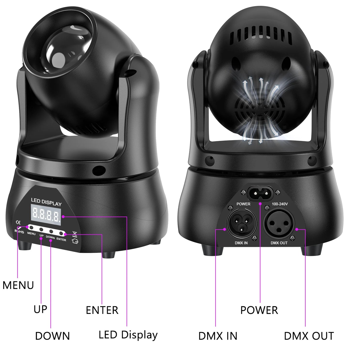 Fieryzeal Mini 40W RGBW Beam Moving Head Light DMX Stage