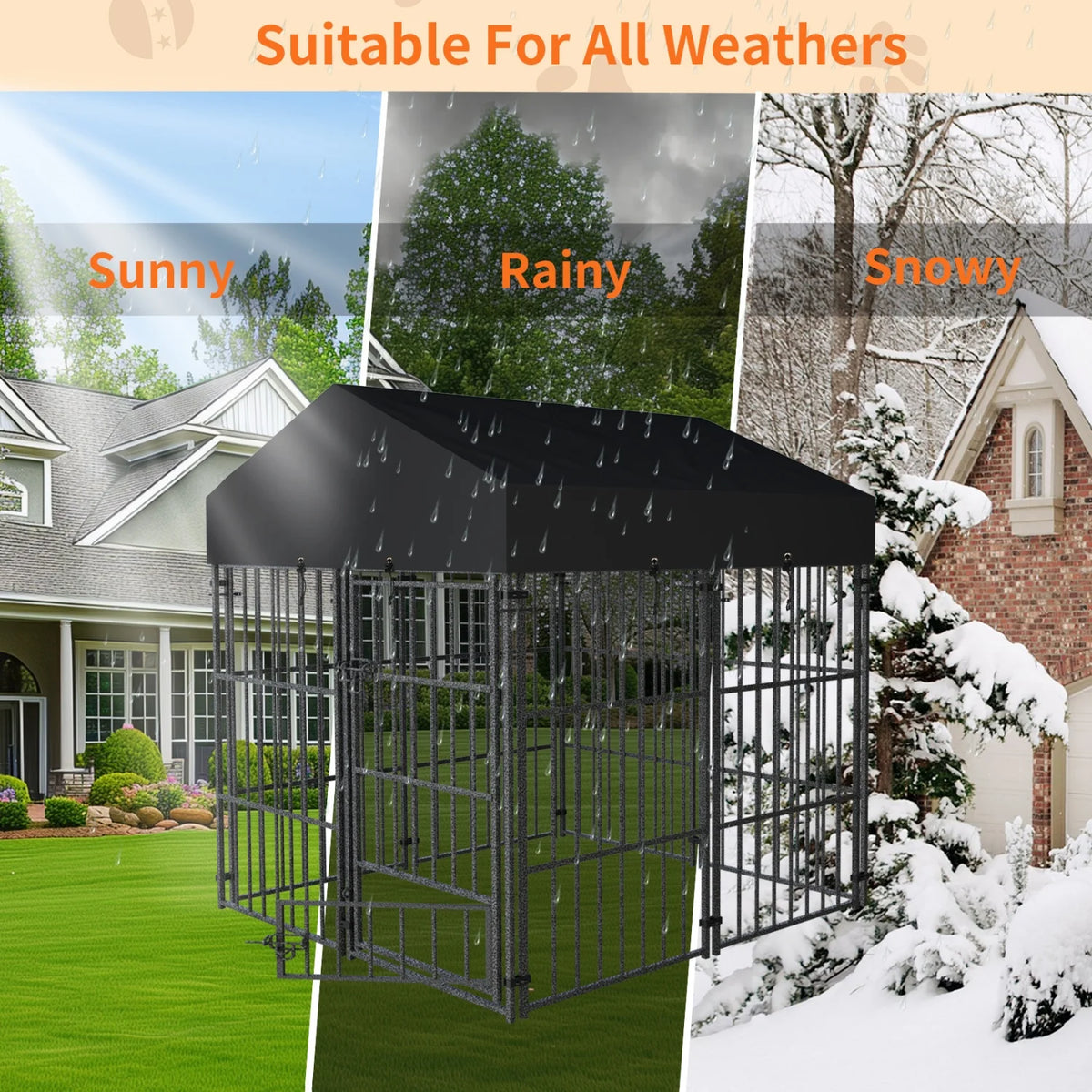 Heavy Duty Outdoor Metal Dog Kennel With Secure Roof Enclosure