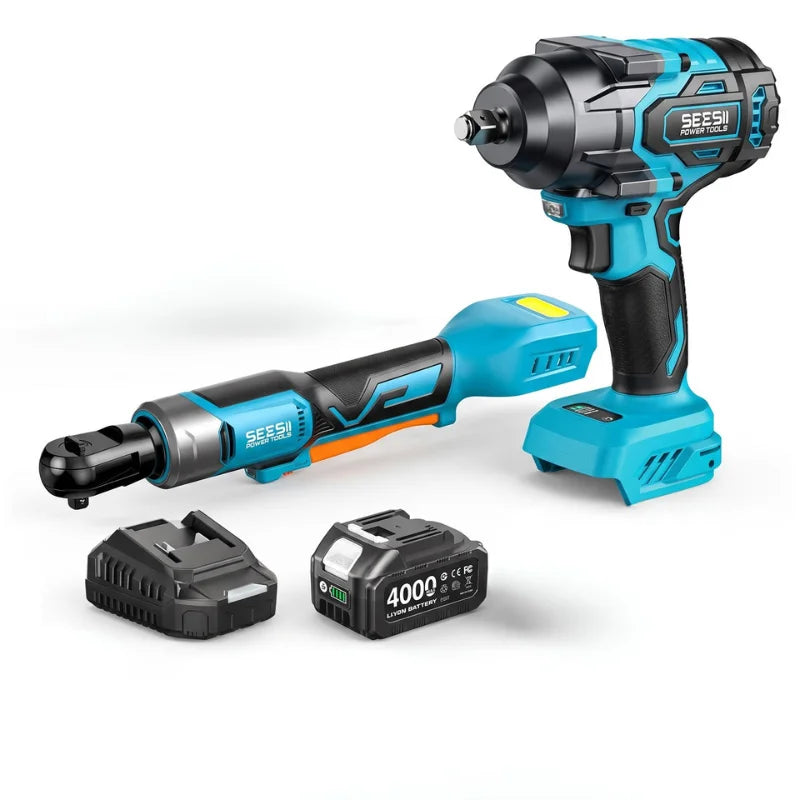 Seesii Cordless Brushless Impact Wrench And Ratchet Tool Kit