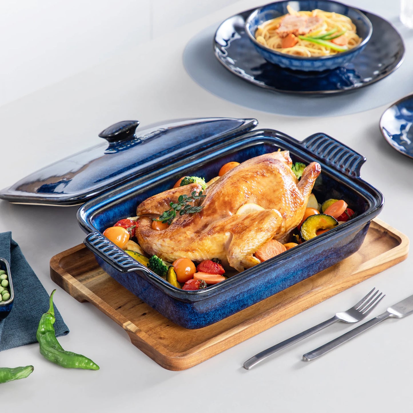 Malacasa Vancasso Blue Stoneware Casserole Baking Dish With Lid