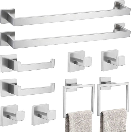 10 Piece Wall Mounted Stainless Steel Bathroom Accessory Set