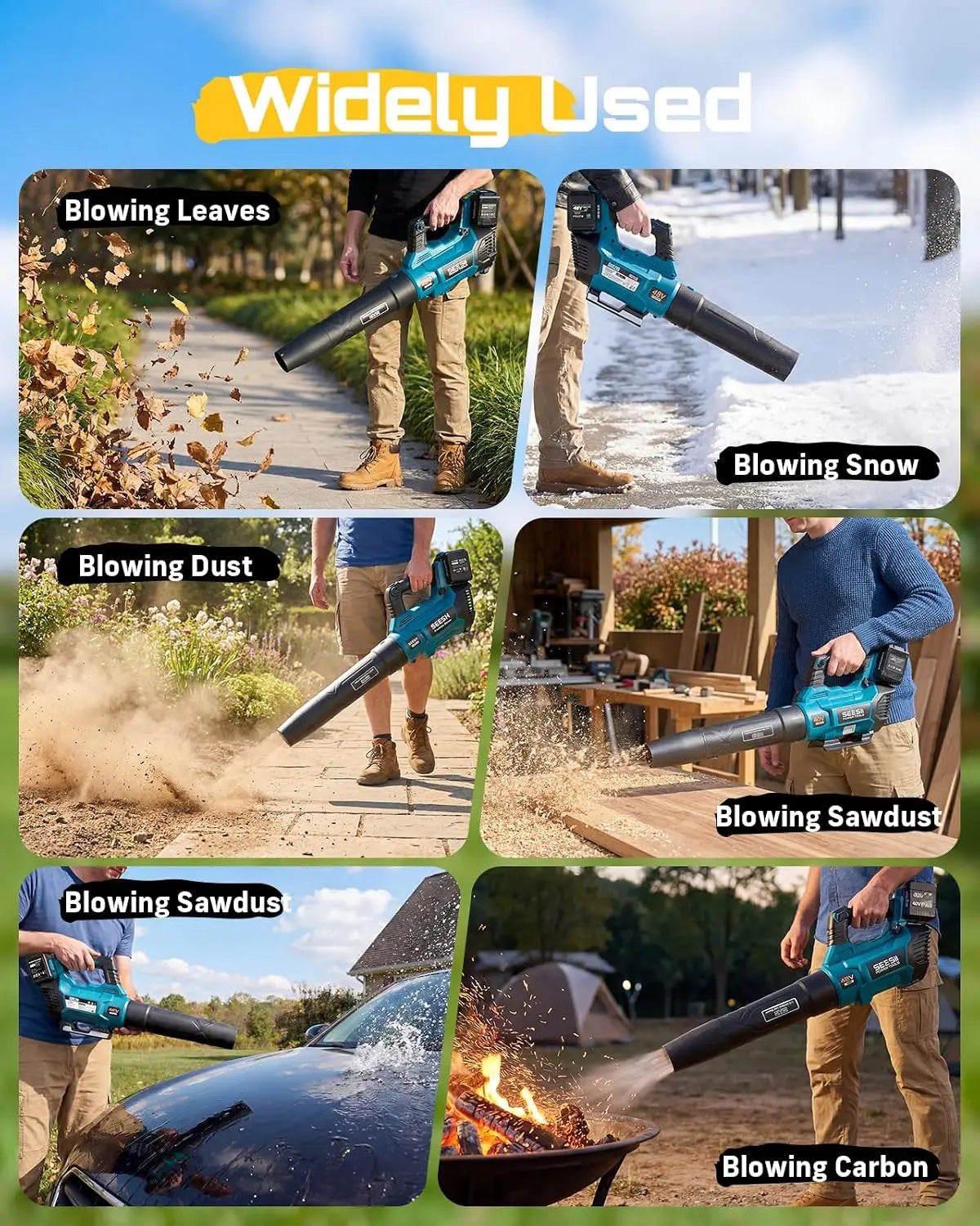 SeeSii Brushless Cordless Turbo Leaf Blower With Dual Battery Power