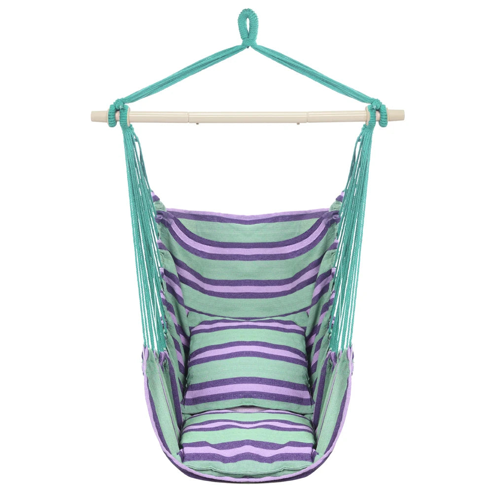 Outdoor Hanging Rope Chair Polyester Cotton With Cushions 250 Lbs Capacity