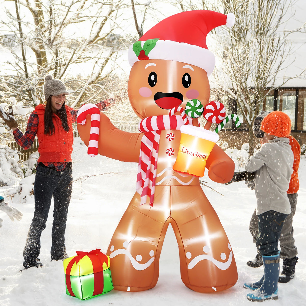HiMISS Lighted Inflatable Gingerbread Man Christmas Yard Decoration
