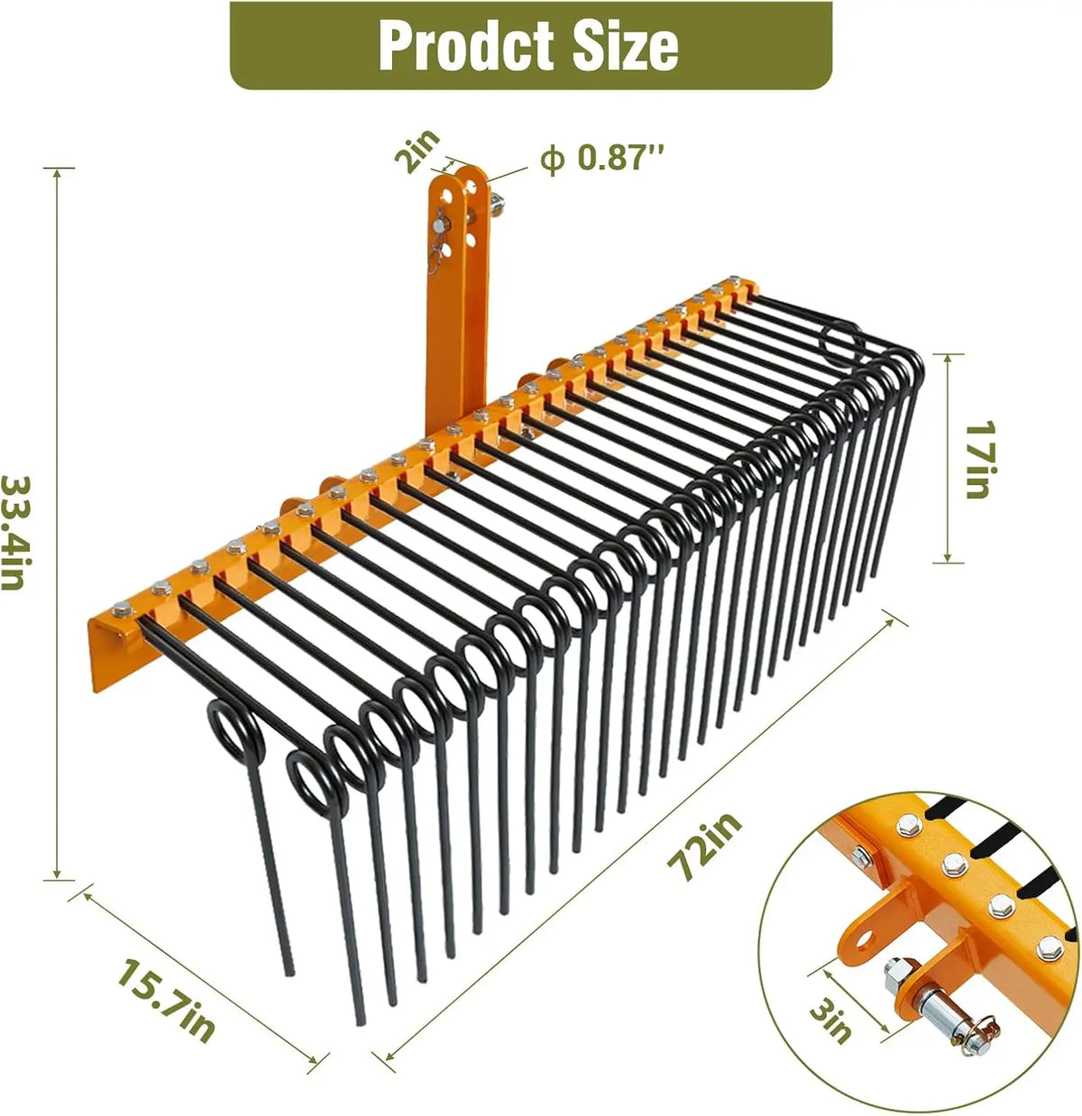 Farming Landscape Rake With 30 Spring Tines For Tractor Cleanup