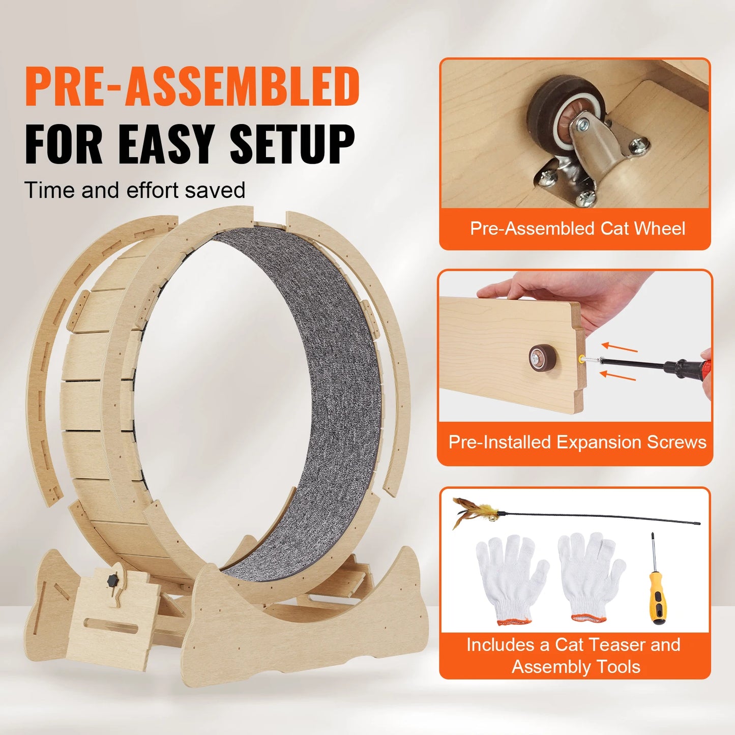 SucceBuy Wooden Cat Exercise Wheel Large Indoor Running Wheel