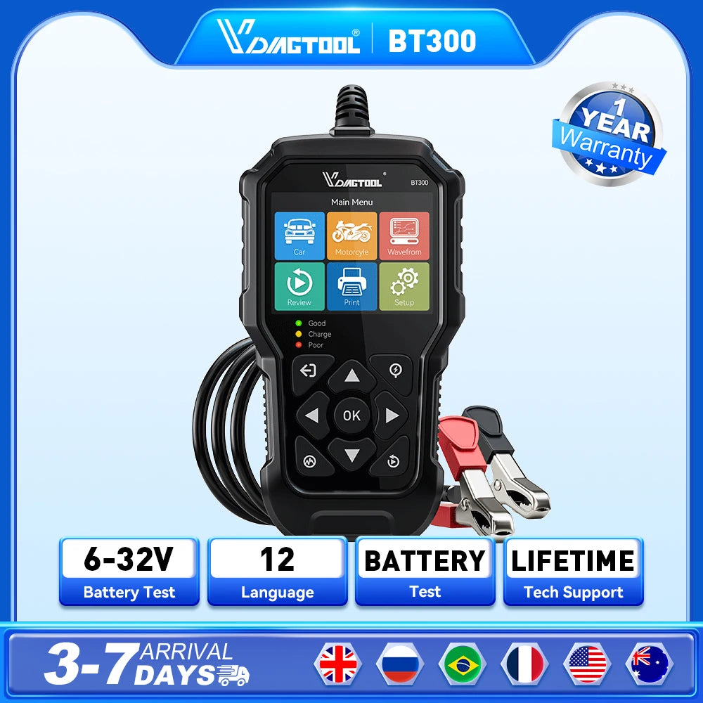 2026 New VDIAGTOOL BT300 5-3000 CCA  Car Battery Tester 6V/12V Battery System Detect Auto Battery Analyzer Car Battery Tool
