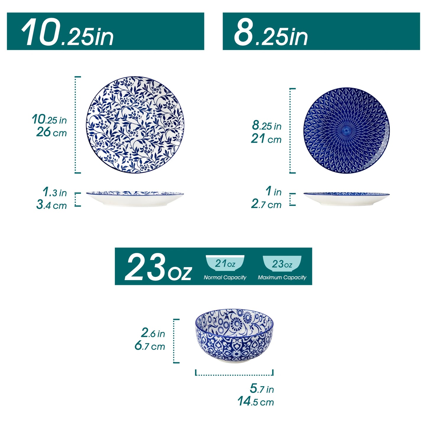 Malacasa Chinese Blue White Porcelain Dinner Plate And Bowl Set