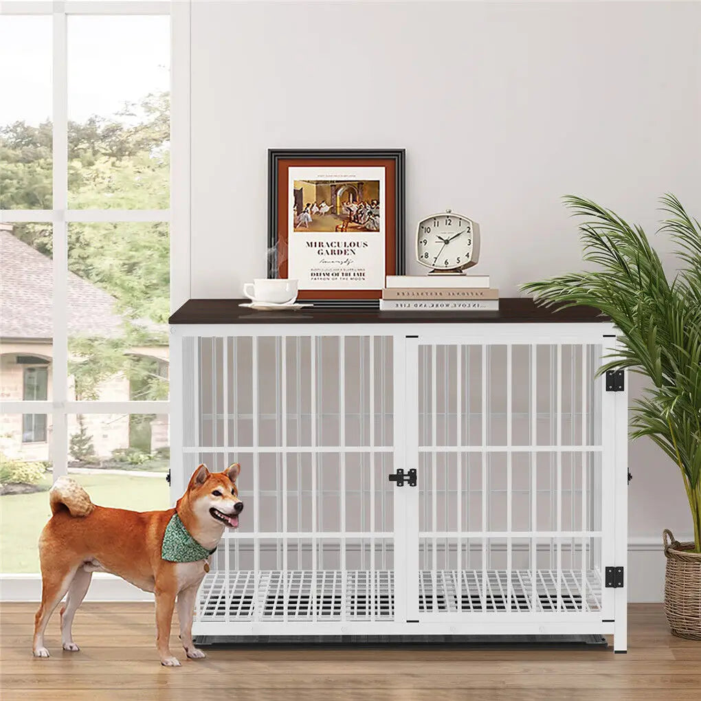 BINGOPAW Wooden Dog Crate With Metal Frame And Removable Tray