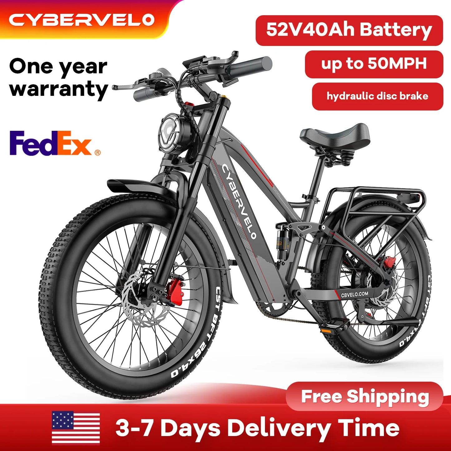 Cybervelo 5000W Fat Tire Electric Bike EK9 With 7Speed