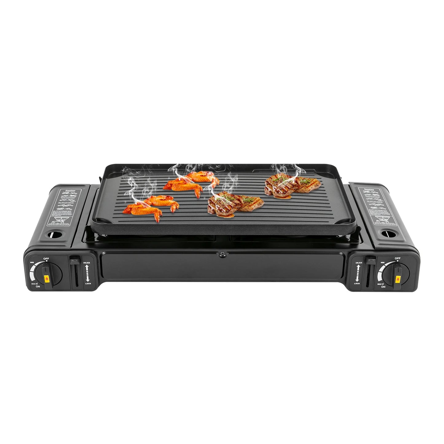 Portable 2500W Camping Stove With Two Burners And Baking Tray
