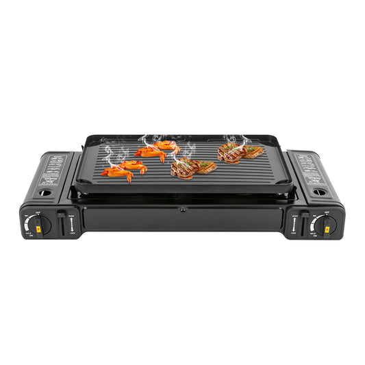 Portable 2500W Camping Stove With Two Burners And Baking Tray