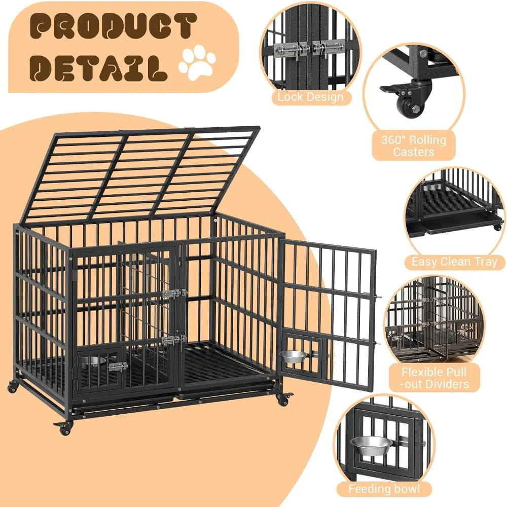 Garvee Heavy Duty Metal Dog Crate Featuring Removable Tray Locks