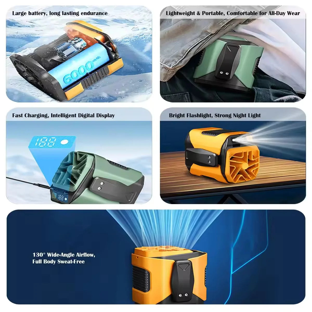 Portable Bladeless Waist Fan With USB Charging And Digital Display