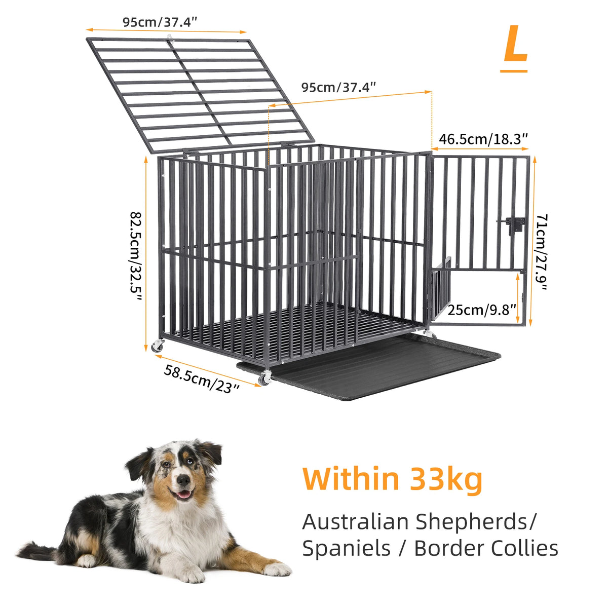 Bingopaw Heavy Duty Metal Dog Crate With Lockable Wheels Tray